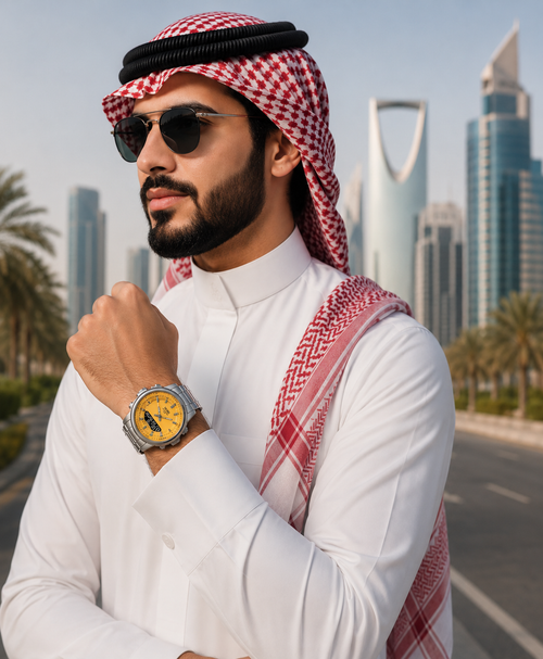 ساعة يد بعقارب وشاشة رقمية بلون تركوازي ومصنوعة من الاستانلس ستيل، مع إضاءة خلفية وعمر بطارية 10 سنوات