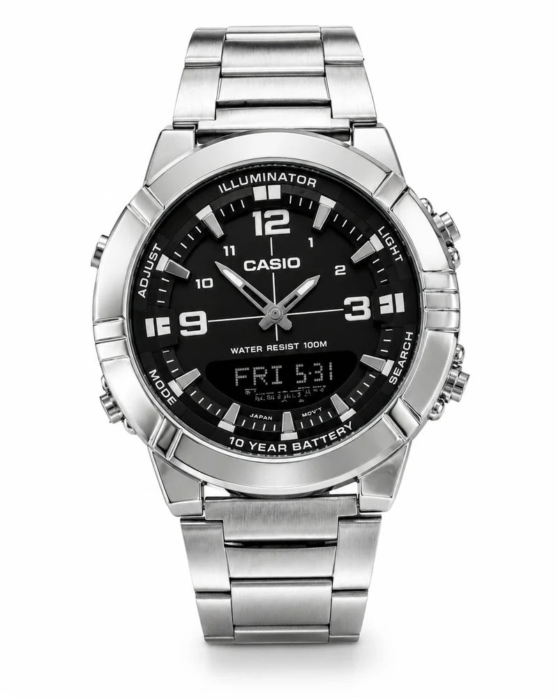 Casio Illuminator Men’s Analog-Digital Stainless Steel Watch – 50M Water Resistant